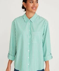 M&Co Green Poplin Stripe Shirt