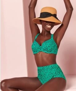 M&Co Green Leopard Print Moulded Bikini Top