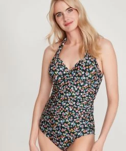M&Co Blue Ditsy Halter Neck Tankini Top