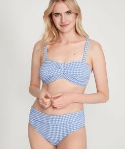 M&Co Blue Roll Top Gingham Bikini Bottoms