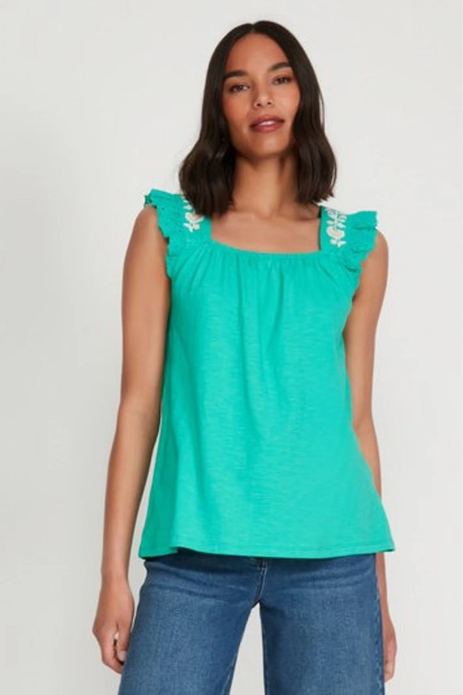 M&Co Green Embroidery Frill Neck Cami Top 3 M&Co Green Embroidery Frill Neck Cami Top