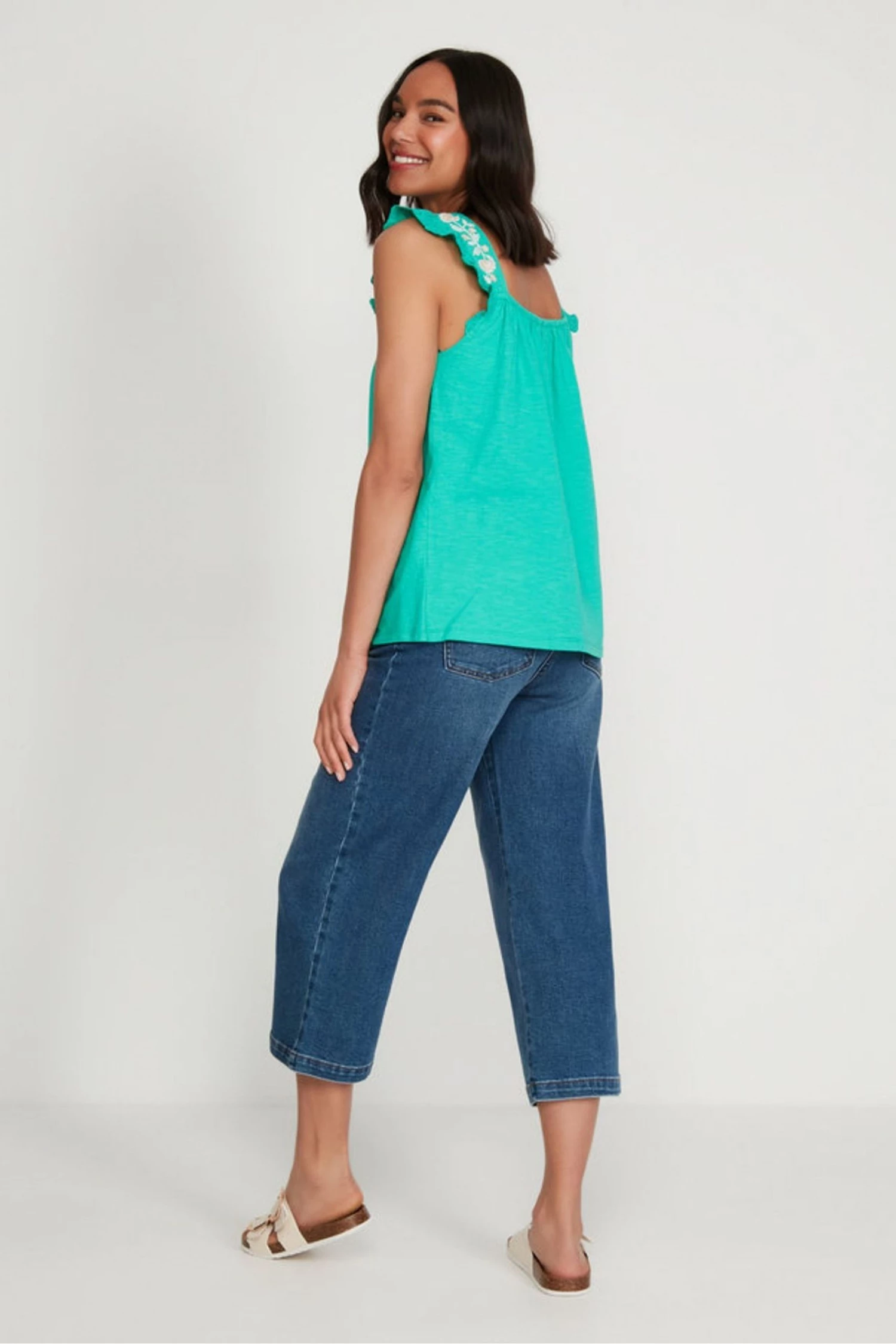 M&Co Green Embroidery Frill Neck Cami Top 4 M&Co Green Embroidery Frill Neck Cami Top - Image 2