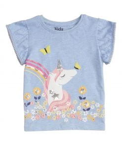 M&Co Girls Blue Unicorn T-Shirt