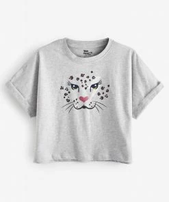 M&Co Grey Cat Face T-Shirt