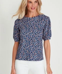 M&Co Blue Rosebud Crinkle Puff T-Shirt