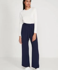 M&Co Blue Tie Waist Wide Leg Trousers