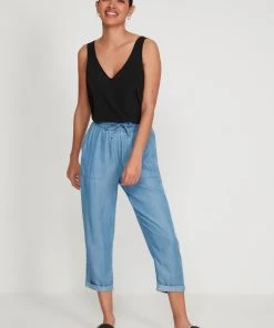 M&Co Blue Tencel Denim Crop Trousers