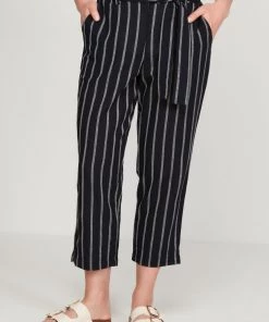 M&Co Petite Blue Stripe Linen Trousers