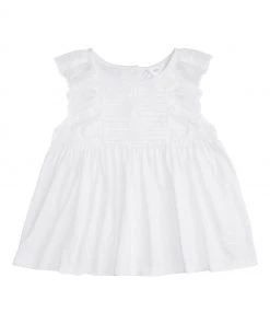 M&Co Girls White Jersey Broiderie Frill T-Shirt