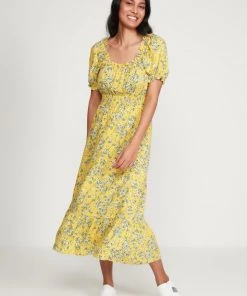 M&Co Yellow Shirred Gypsy Midi Dress