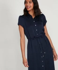 M&Co Blue Satin Midi Shirt Dress