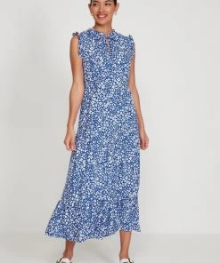 M&Co Blue Ditsy Print Tiered Midi Dress