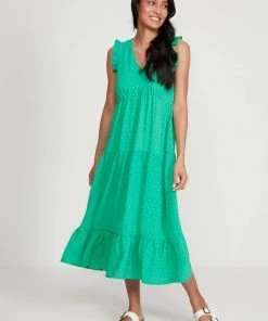 M&Co Green Dobby Frill Midi Dress