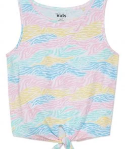 M&Co Yellow Zebra Tie Front Jersey