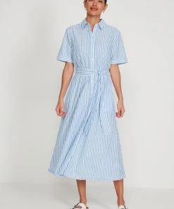 M&Co Blue Stripe Midi Shirt Dress