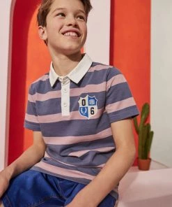 M&Co Blue Short Sleeve Stripe Applique Rugby T-Shirt