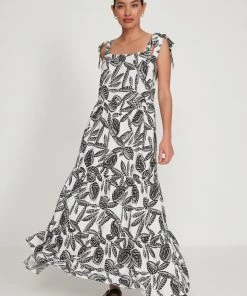 M&Co Black Leaf Print Tiered Dress