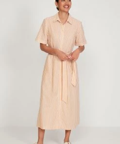 M&Co Yellow Stripe Midi Shirt Dress