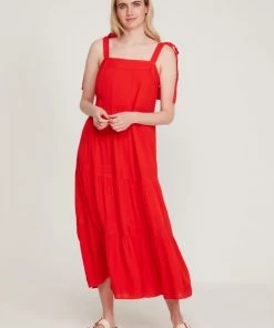 M&Co Red Cheesecloth Tiered Midi Dress