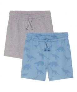 M&Co Blue Dino And Plain Shorts 2Pk