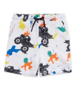 M&Co White Aop Truck Splatter Shorts