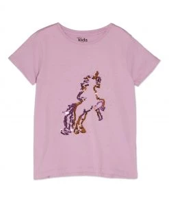 M&Co Purple Sequin Unicorn Short Sleeve T-Shirt